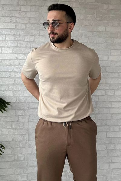 MİSHAR İTALİA Ανδρικό μπλουζάκι μπεζ Crew Neck Basic