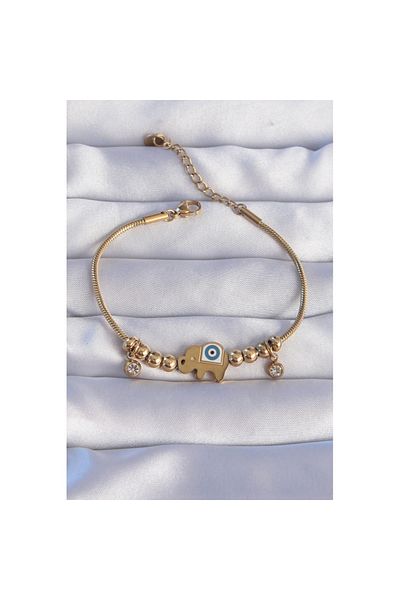 Skygo 316L Steel Gold Color Zircon Stone Evil Eye Elephant Design Bracelet - Tj-Bb6202