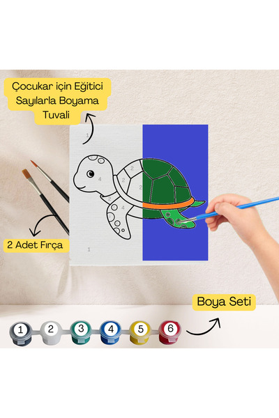 hediye hobim Çocuklar İçin Eğitici Sayılarla Boyama Seti Kaplumbağa–20x20 ,Bo...