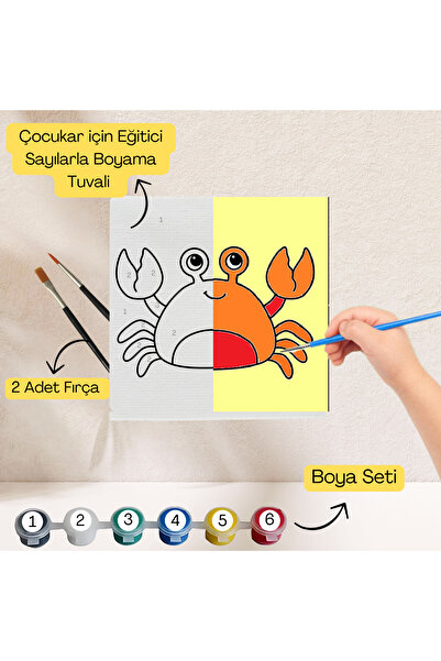 hediye hobim Çocuklar İçin Eğitici Sayılarla Boyama Seti Yengeç–20x20 Tuval,B...