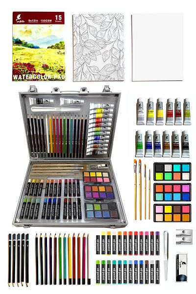 valletta Siena 110-Piece Aluminum Carrying Case Mixed Drawing Painting Media and Art Set