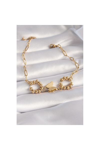Skygo Gold Colored 316L Steel Glitter Butterfly Bracelet - Tj-Bb5944