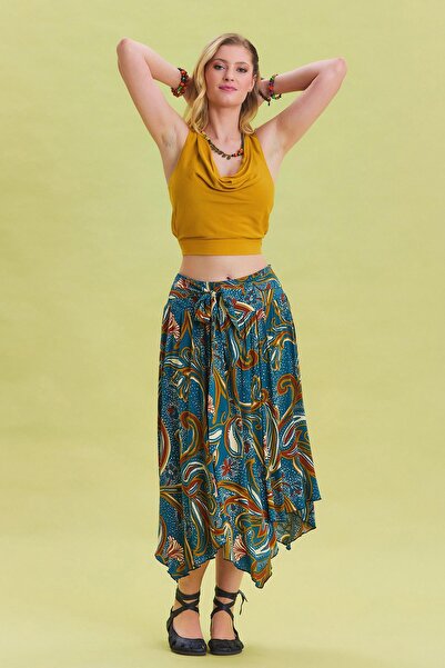 Los banditos Fustă midi evazată cu cravată în talie