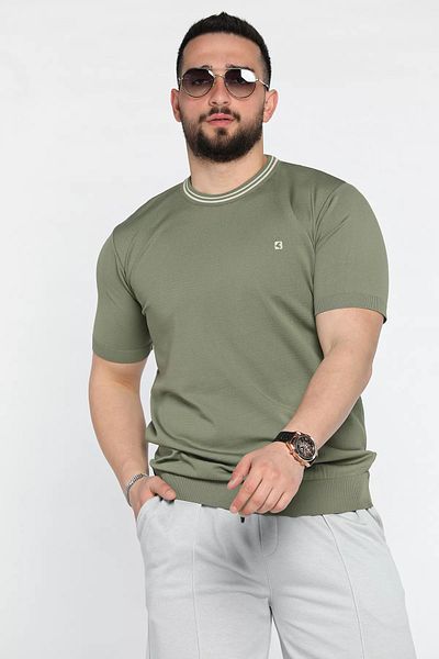 MİSHAR İTALİA Ανδρικό T-Shirt με Χακί Κεντημένο Πλήρωμα