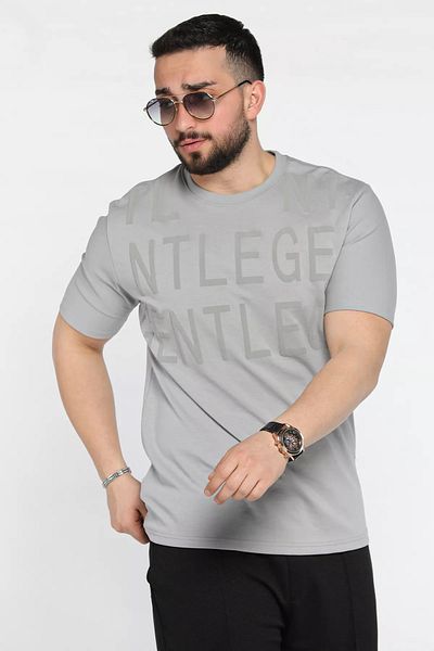 MİSHAR İTALİA Γκρι ανδρικό μπλουζάκι με γράμμα με λαιμόκοψη