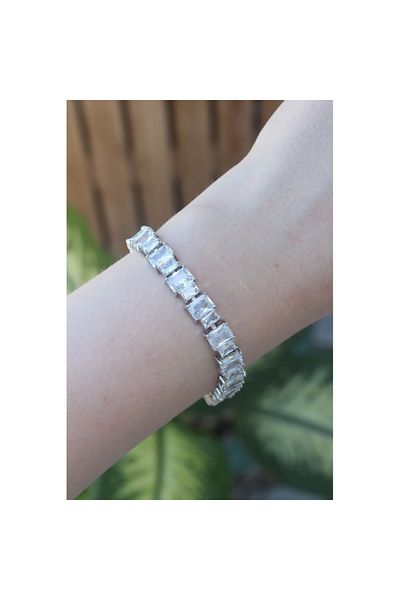 Skygo Vip Series Brass Zircon Stone Silver Color Baguette Waterway Model Bracelet - Tj-Bb6066