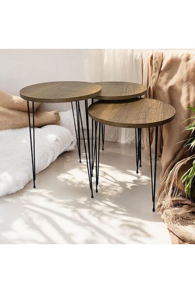 ADIM EBATLAMA Zigon Sehpa 3'lü Yuvarlak Model Metal Tel Ayak (BAROK)