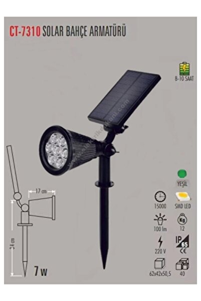 Cata 7W YEŞİL Solar Bahçe Armatürü Çim Kazıklı (Güneş Enerji Şarjlı)