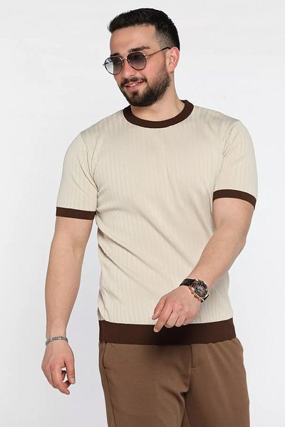 MİSHAR İTALİA Ανδρικό T-Shirt σε μπεζ λαιμόκοψη