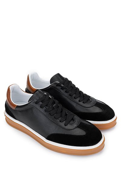 Tamer Tanca Men's Genuine Leather Black Sneakers & Sports Shoes