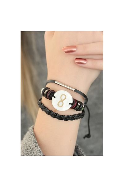 Skygo Black Color Infinity Design Multiple Leather Bracelet - Tj-bb2701-ks