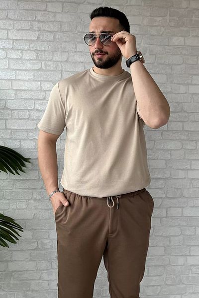 MİSHAR İTALİA Ανδρικό μπλουζάκι μπεζ Crew Neck Basic