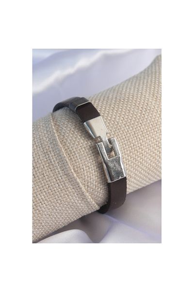 Skygo Brown Leather Model Silver Color Anchor Figure Men's Bracelet - TJ-EB3573