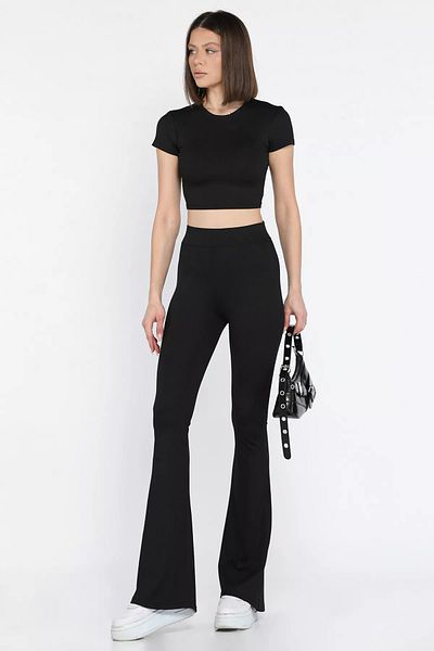 GÜLSELİ Black Women's Spanish Leggings Crop Ribbed Double Set