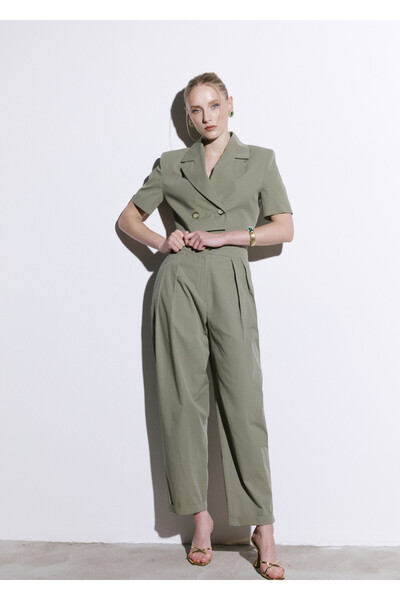 G LUNA Khaki Crop Skirt and Trousers Set
