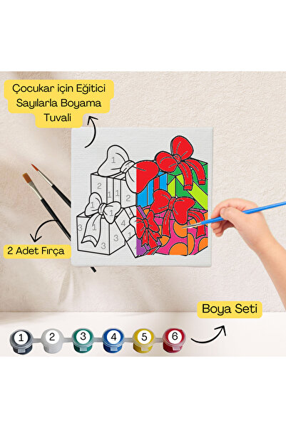 hediye hobim Çocuklar İçin Eğitici Sayılarla Boyama Seti Hediye–20x20 Tuval,B...