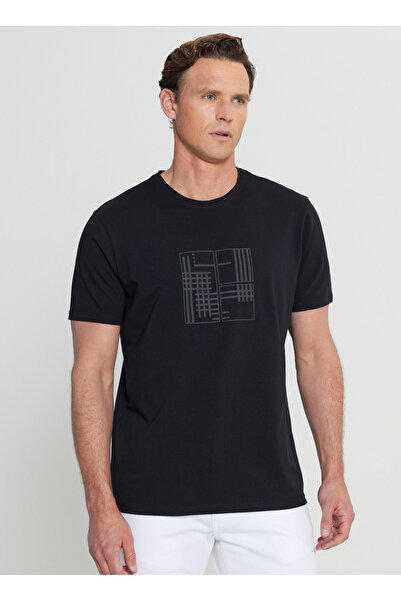 ALTINYILDIZ CLASSICS Altınyıldız Classics Crew Neck εμπριμέ μαύρο ανδρικό μπλουζάκι ACE091252072_SYH