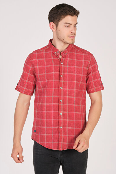 Cosplay Short Sleeve Slim Fit Plaid Shirt