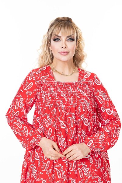 mervemoda Women's Long Sleeve Plus Size Summer Woven Dress