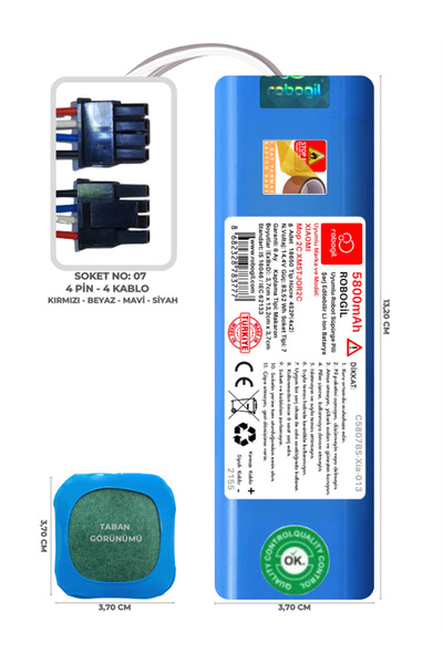 ROBOGİL Xiaomi Mop 2c Xmstjqr2c 5800mah Pili Uyumlu Robot Süpürge Bataryası C5807bs-xia-013