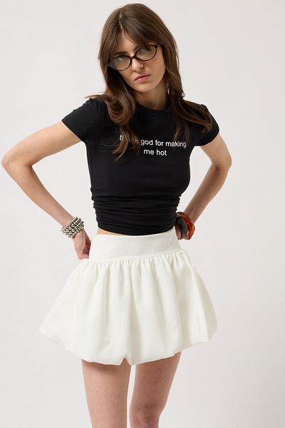 Black Fashion Mini fustă albă cu detaliu balon