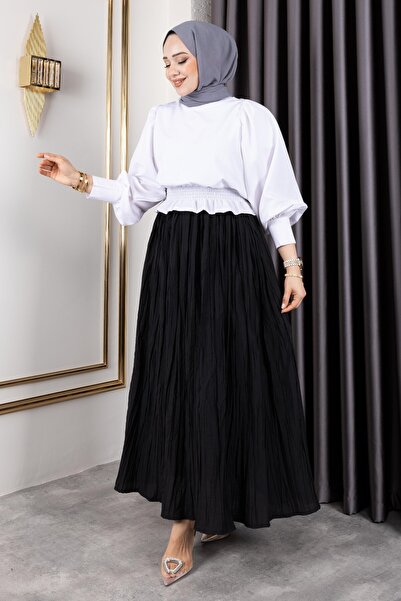 Sfg Life Moda Rochie plisată 100% viscoză pentru femei, cu talie elastică și detaliu încrețit