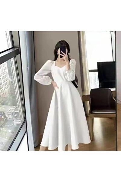 Styling Park Midi Boy Yaka Detay Uzun Kol Balo Mezuniyet Düğün Elbisesi