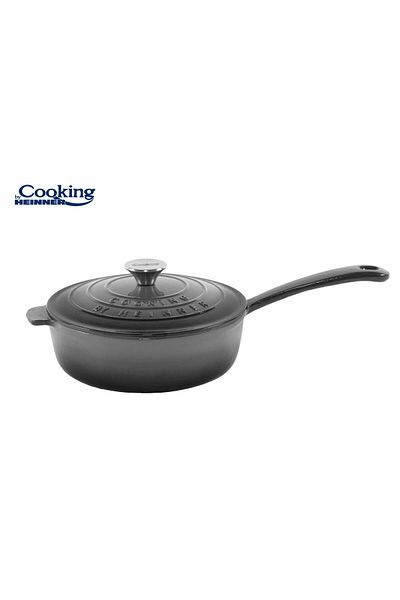 Cooking by Heinner DEEP ENAMELED FRY PAN + LID 24 X 8 CM, 2.5 L, MARBLE GREY
