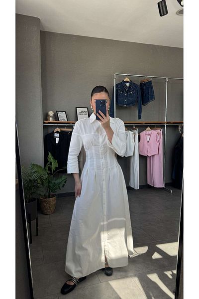 YOUR NAME Rochie lungă din Gabardină albă, cu talie
