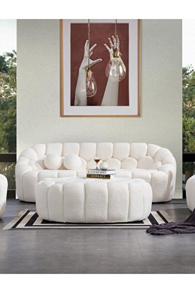 Mobilya Stant Most Balloon Üçlü Kanepe İthal Beyaz Teddy Kumaş (Evinize Teslim)