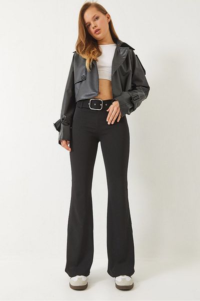 Bianco Lucci Women's Flared Leg Belted Scuba Fabric Trousers 60261535
