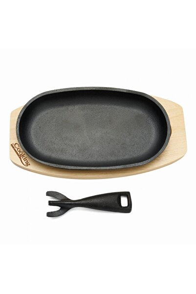 Heinner Oval Serving Platter, 24X14 Cm, Pure Cast Iron, With Removable Handle and Wooden Base, Cooking By