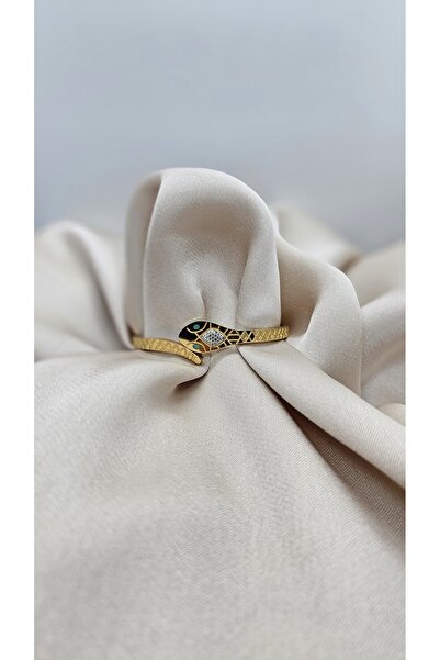 Betymery Aksesuar Paslanmaz Çelik Yılan Model Zirkon Taşlı Gold Kadın Kelepçe...