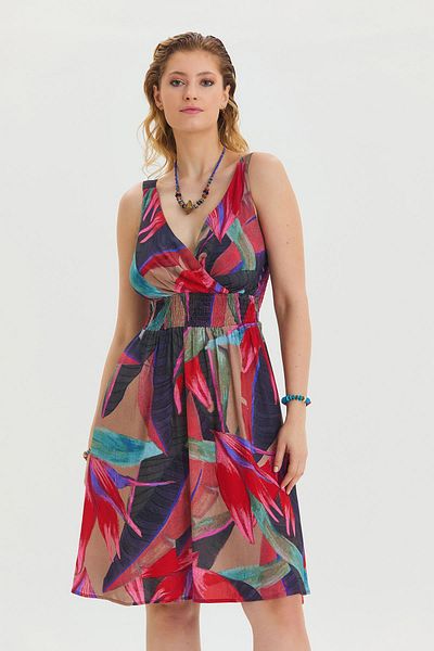 Los banditos Bohemian Style Double-breasted V-neck Dress