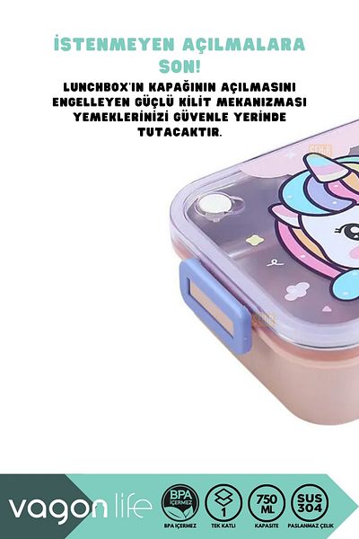 Vagonlife Bento 750ml Lunchbox Cute Friends Single Layer 3 Compartment Stainless Steel Lunch Box Lunch Box