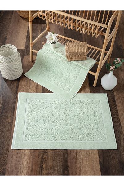 Sevim Mint Green 2-Piece Towel Set - 100% Cotton - Damask Pattern - 50X70 cm