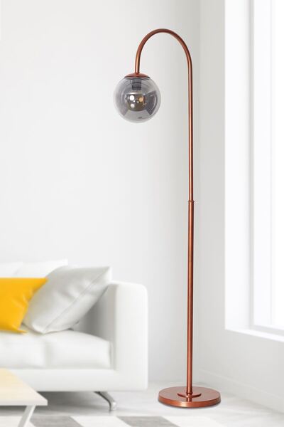 Luzarana Amor Bakır Metal Gövde Füme Camlı Tasarım Lüx Yerden Aydınlatma Lambader