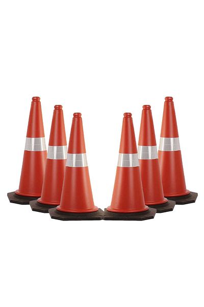 Generic 6 قطعة من قمع مرور بارتفاع 75 سم - قمع سلامة مع طوق عاكس للاستخدام في مواقف السيارات وتدريب القيادة