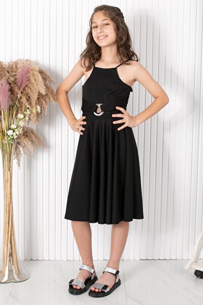 SUBU TASARIM Βραδινό φόρεμα με ζώνη από μαύρη πέτρα - MDV322