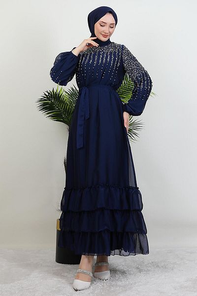 GİYZAMİLA Φόρεμα Suna Pearl Chiffon Navy Blue