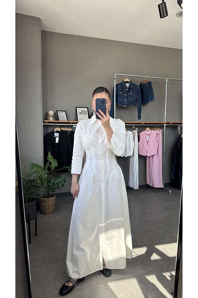 YOUR NAME Rochie lungă din Gabardină albă, cu talie