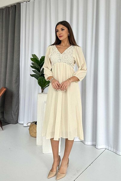 Mine Tan Butik Rochie cu decolteu în V din țesătură de muselină brodată - Piatră