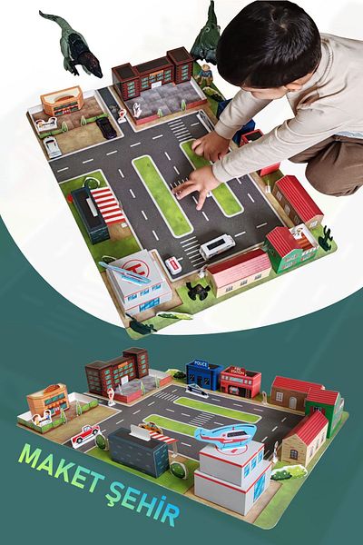 Maketya Zamansız Hayaller Model House City Activity Playground for Children - Family Children's Activity Toy