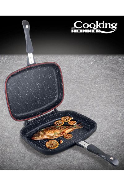 Cooking by Heinner RECTANGULAR DOUBLE GRILL PAN, CAST ALUMINUM, 36 x 24 x 7.5 CM, DARK LINE CLASSIC