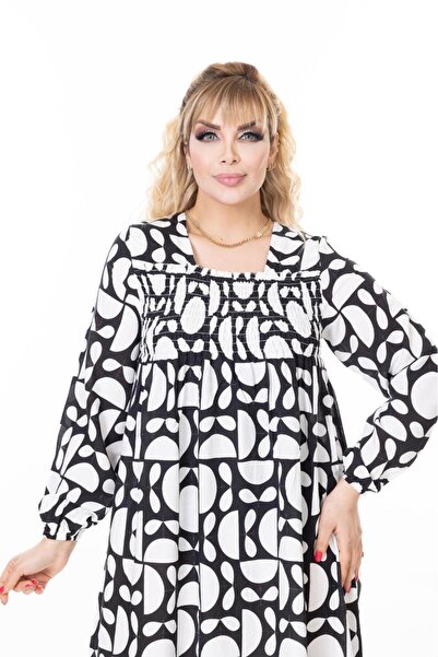 mervemoda Women's Long Sleeve Plus Size Summer Woven Dress