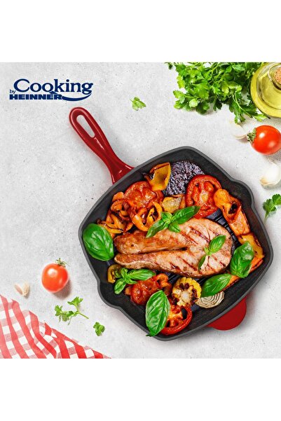 Cooking by Heinner CAST IRON GRILL PAN 26.5 x 4.5 CM, RED LINE