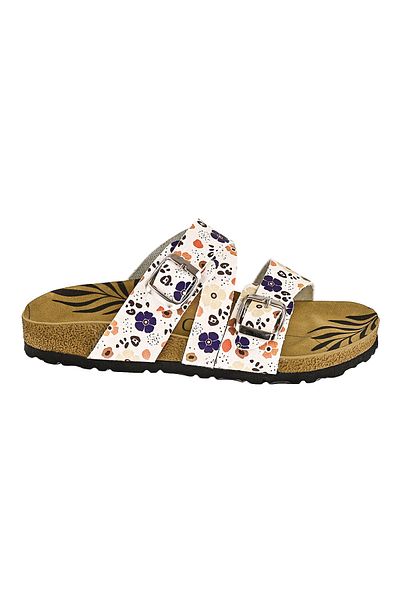 NOOSY Papuci de damă cu design cu flori albastre-portocalii imprimate