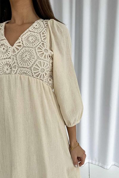 Mine Tan Butik Rochie cu decolteu în V din țesătură de muselină brodată - Piatră