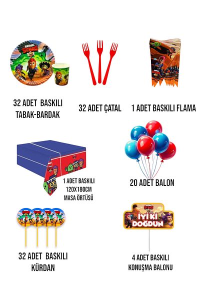 Evabrite 32 Person Brawl Stars Birthday Party Set with Speech Balloons