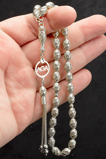 OTTOTESBİH Sertifikalı Gümüş Tespih 7x10mm 30 gr Arpa Kesim İsimli Tespih